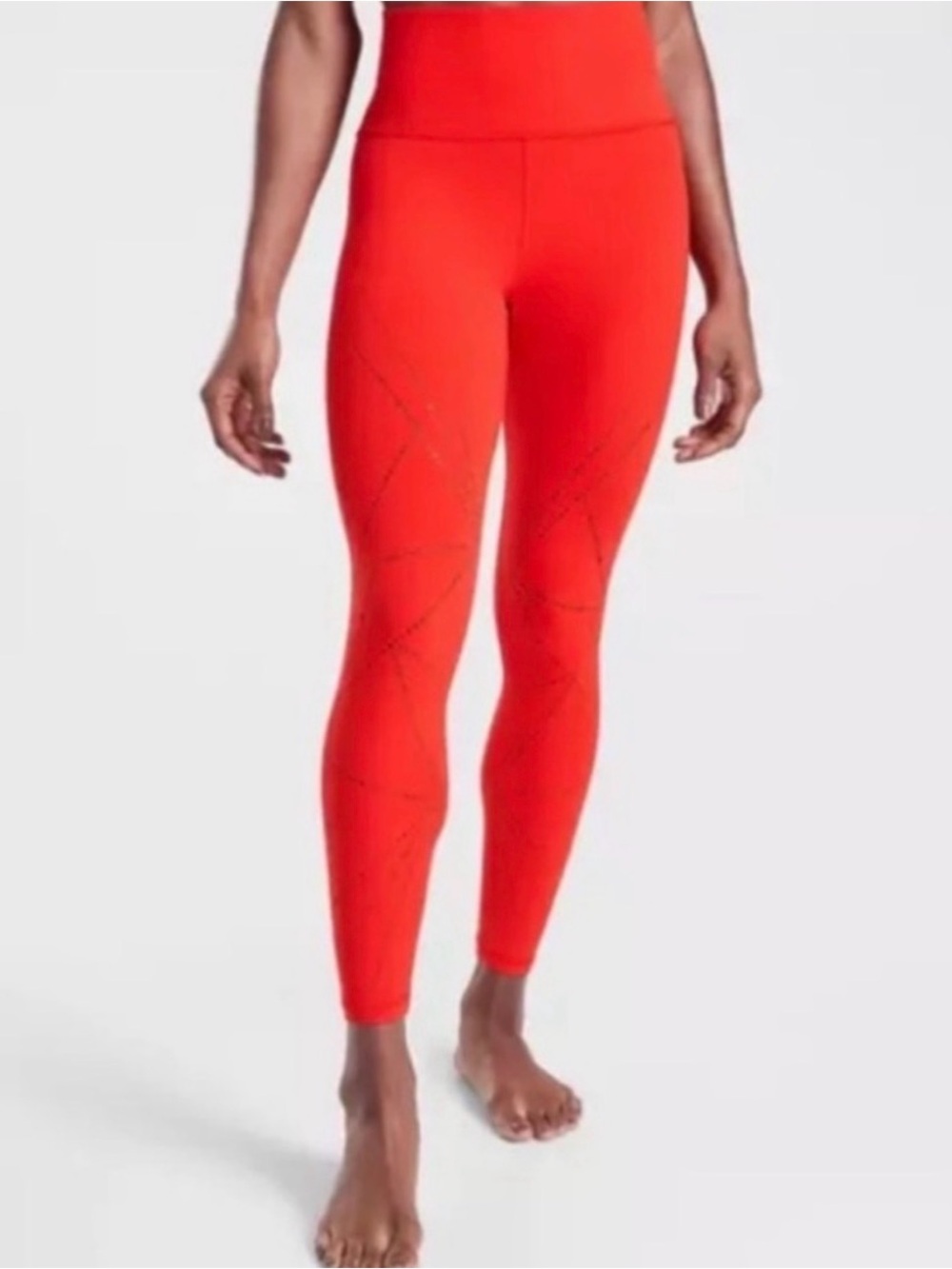 Athleta Bright Red Performance Leggings Elation 7/8 Lazercut Tight